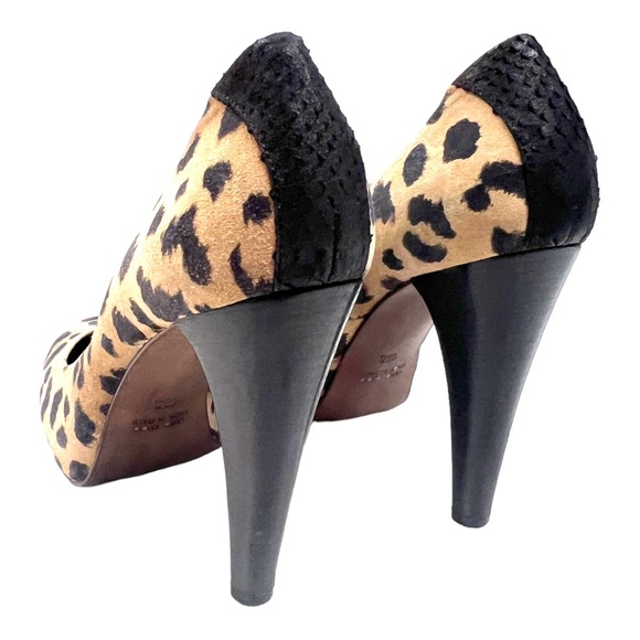 TIBI NEW YORK Suede Leather Cheetah Tan & Black Reptile Accent Back of Heel 10 - Picture 5 of 16